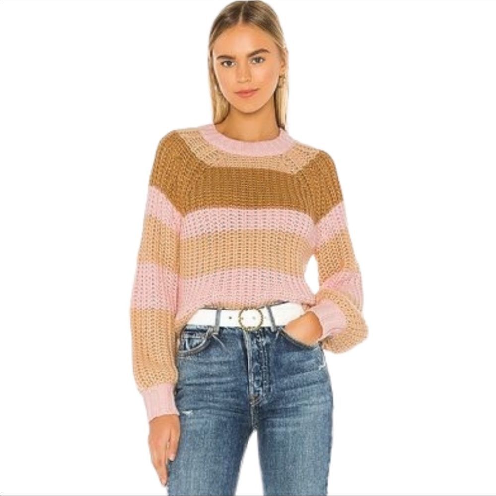 Finders Keepers Mariposa Striped Chunky Knit Crewneck Pullover Sweater Size XS